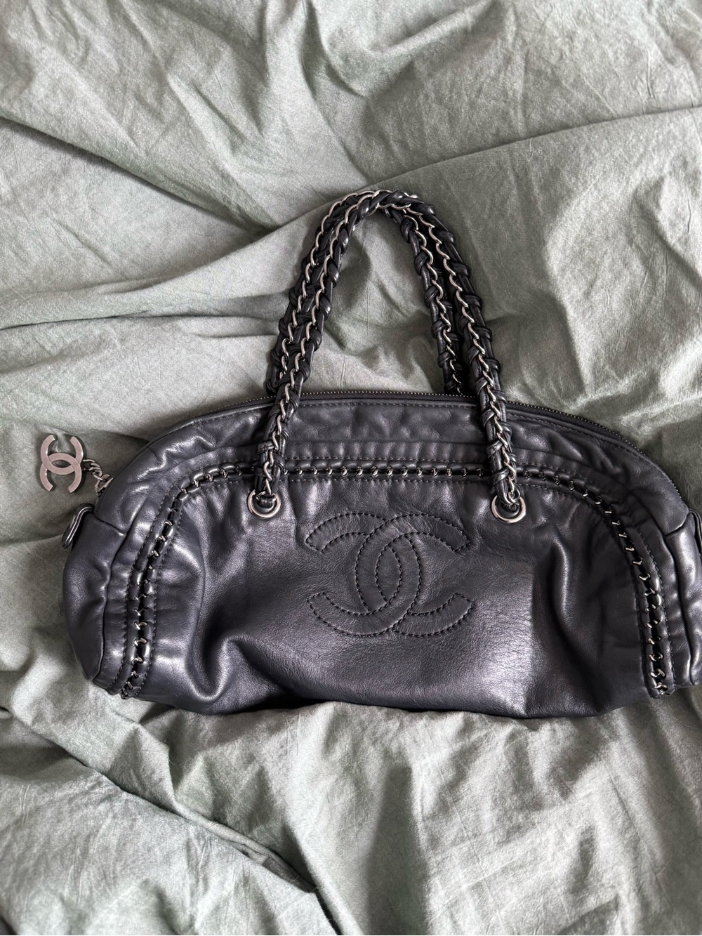 CHANEL Black Quilted Calfskin Leather East West Bowler Bag with Chain-Strap - Picture 2 of 13